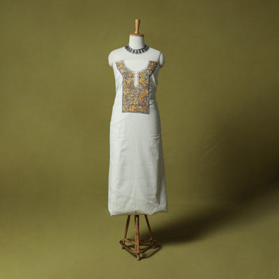 White - Hand Embroidered Cotton Kashida 2pc Unstitched Dress Material Kurta Set 18
