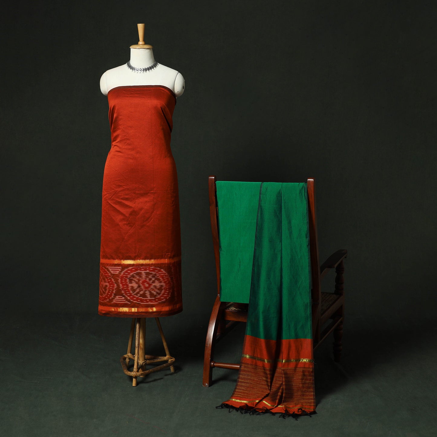 Pochampally Ikat Silk Cotton 3pc Unstitched Dress Material Suit Set 05