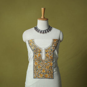 White - Hand Embroidered Cotton Kashida 2pc Unstitched Dress Material Kurta Set 18