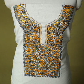 White - Hand Embroidered Cotton Kashida 2pc Unstitched Dress Material Kurta Set 18