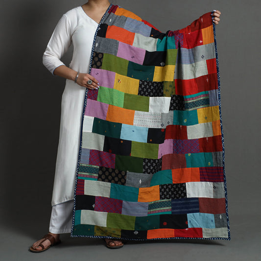 Multicolor - Indigo Reversible Patchwork Cotton Dupatta
