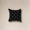 Black - plain slub silk hand embroidered cushion cover 02