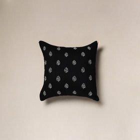 Black - plain slub silk hand embroidered cushion cover 02