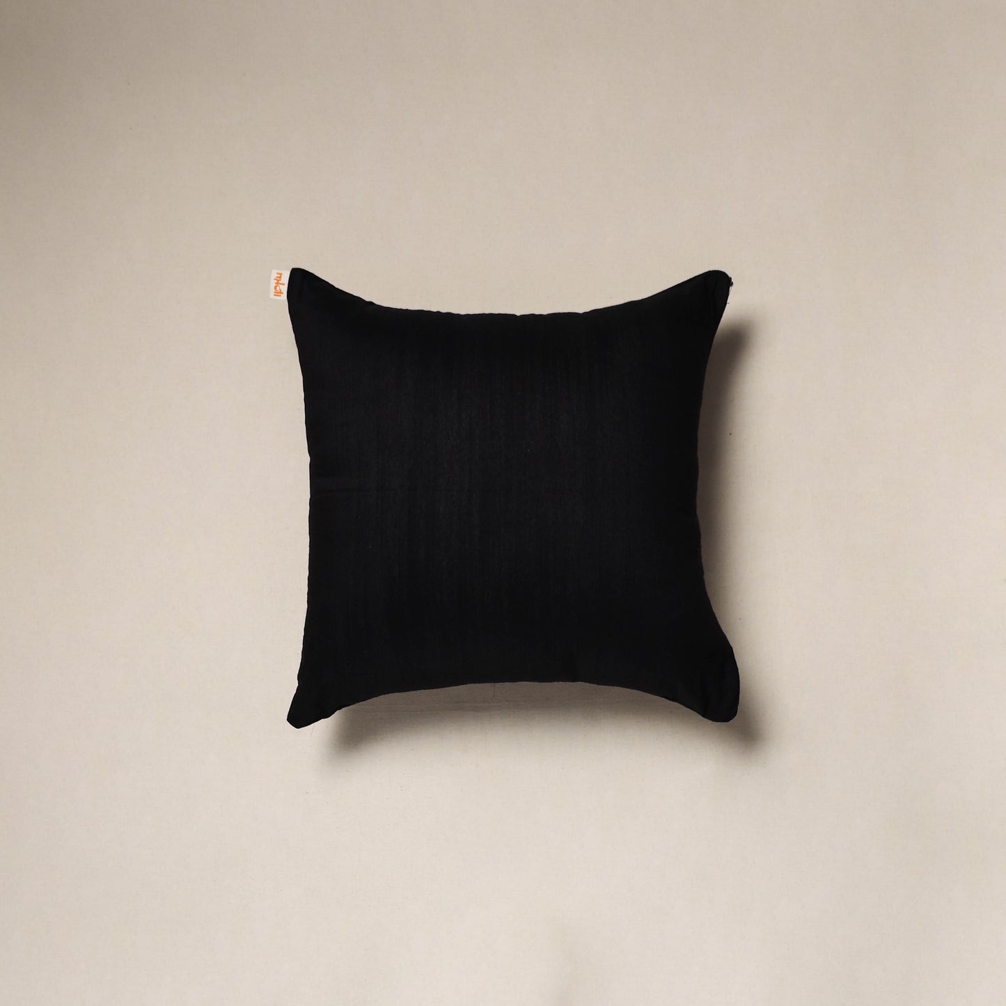 Black - plain slub silk hand embroidered cushion cover 02
