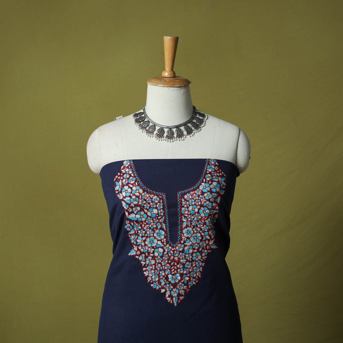 Hand Embroidered Cotton Kashida 2pc Unstitched Dress Material Kurta Set 20