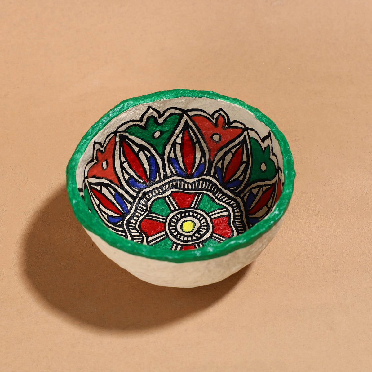 Madhubani Handpainted Paper Mache Home Decor Round Bowl (5 x 5 in)