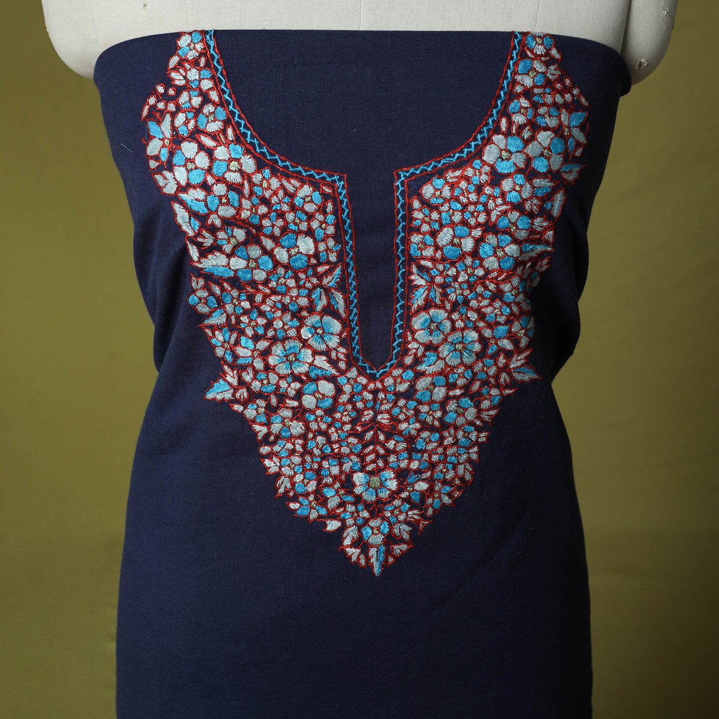 Hand Embroidered Cotton Kashida 2pc Unstitched Dress Material Kurta Set 20