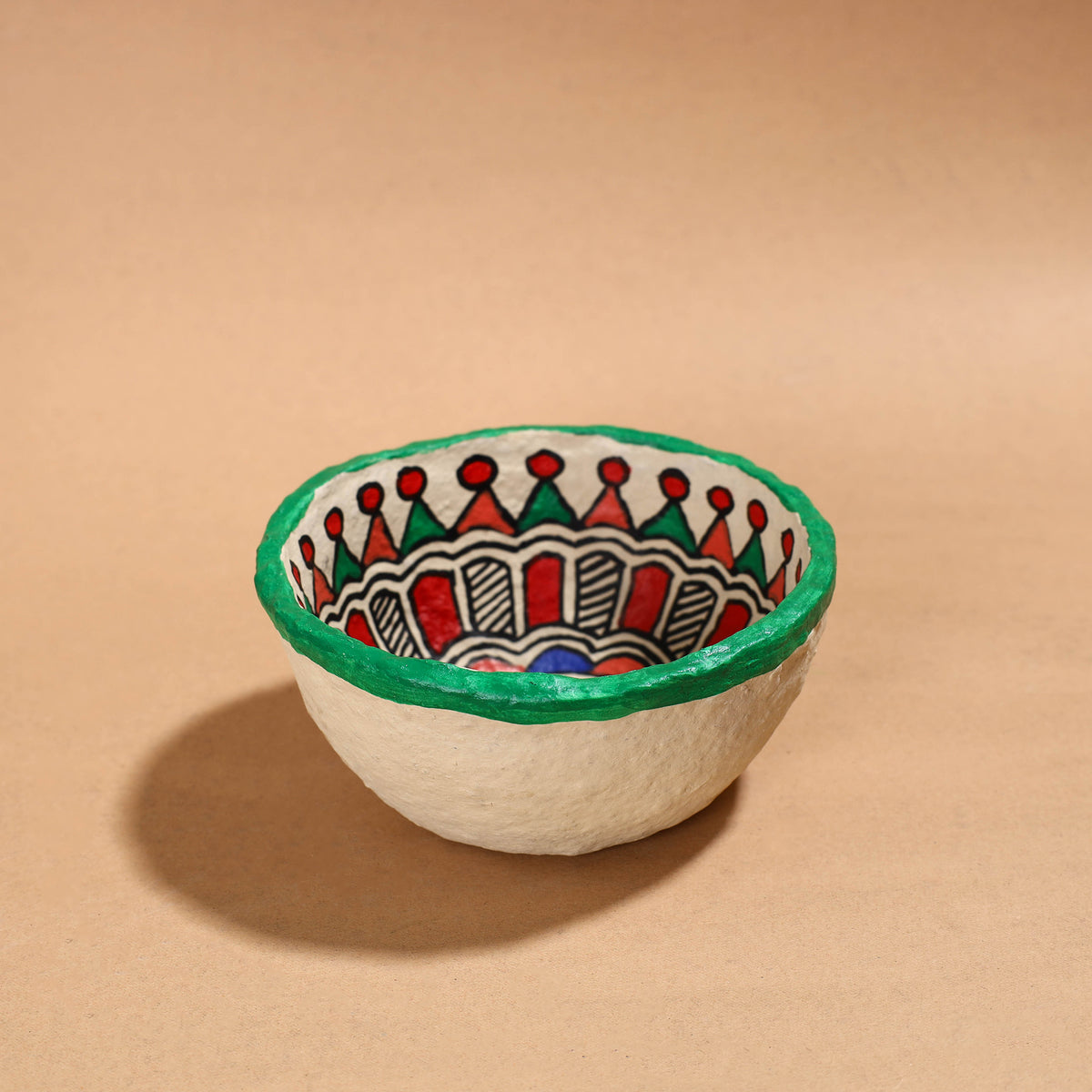 Madhubani Handpainted Paper Mache Home Decor Round Bowl (5 x 5 in)