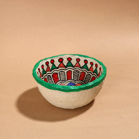 Madhubani Handpainted Paper Mache Home Decor Round Bowl