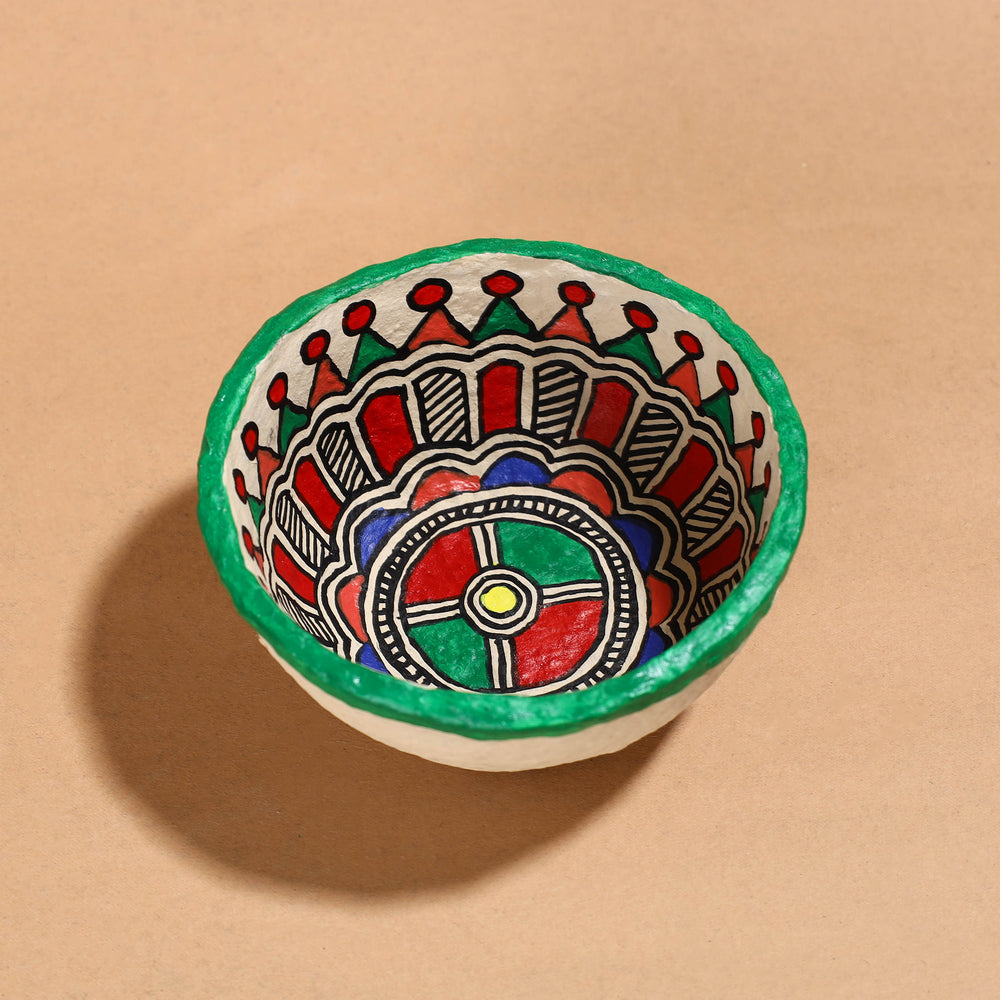 Madhubani Handpainted Paper Mache Home Decor Round Bowl