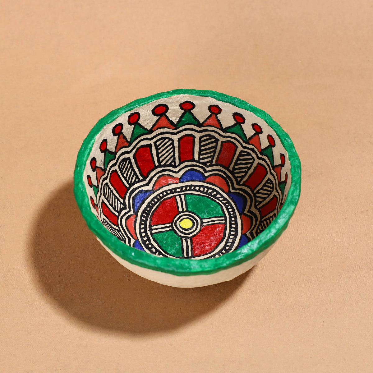 Madhubani Handpainted Paper Mache Home Decor Round Bowl (5 x 5 in)