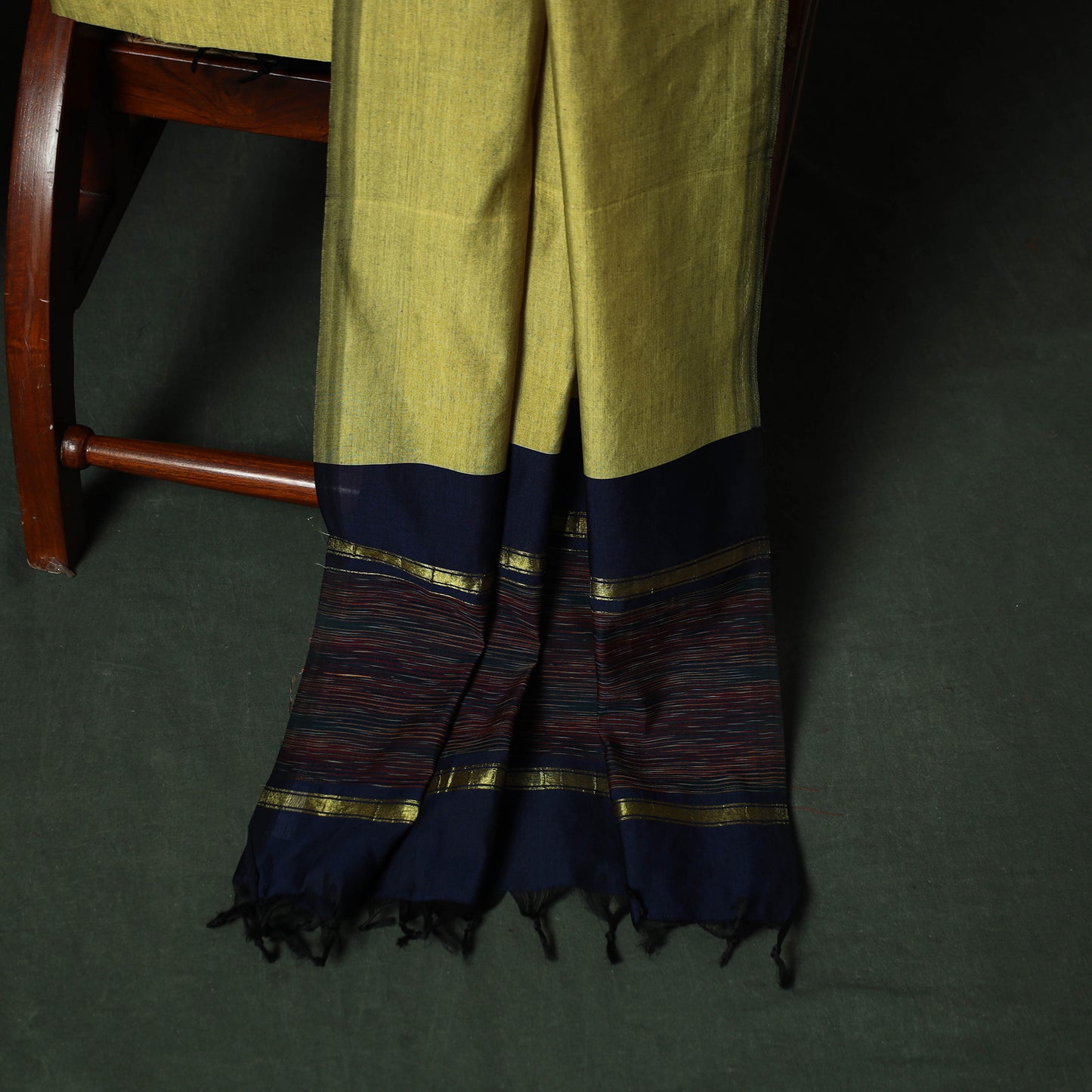 Blue - Pochampally Ikat Silk Cotton 3pc Unstitched Dress Material Suit Set 07