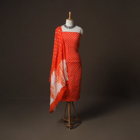 Orange - Kutch Bandhani Cotton 2pc Unstitched Dress Material Kurta Set 02