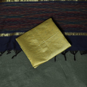 Blue - Pochampally Ikat Silk Cotton 3pc Unstitched Dress Material Suit Set 07