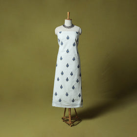 White - Hand Embroidered Cotton Kashida 2pc Unstitched Dress Material Kurta Set 22