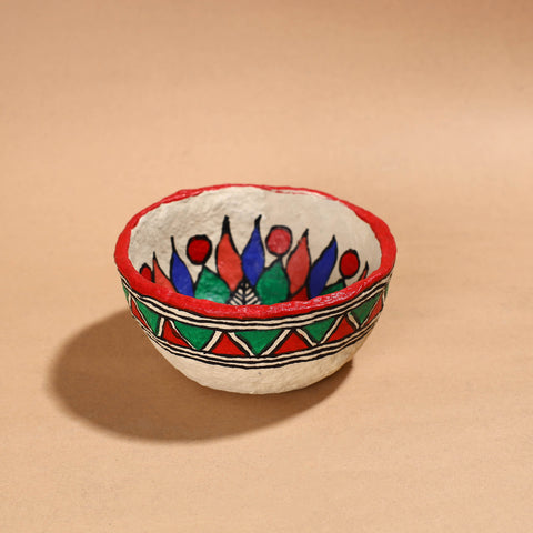 Madhubani Handpainted Paper Mache Home Decor Round Bowl