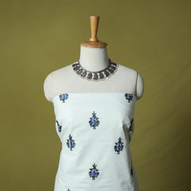 White - Hand Embroidered Cotton Kashida 2pc Unstitched Dress Material Kurta Set 22