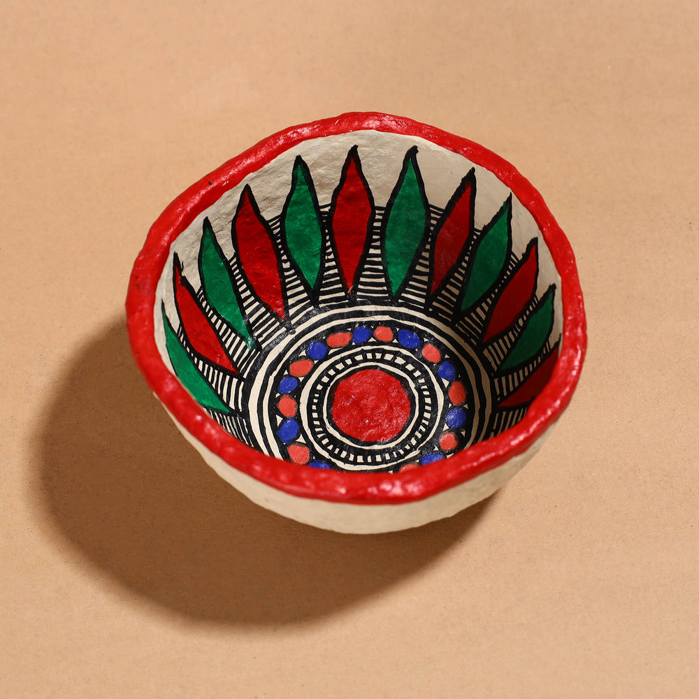 Madhubani Handpainted Paper Mache Home Decor Round Bowl (5 x 5 in)