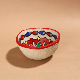 Madhubani Handpainted Paper Mache Home Decor Round Bowl 