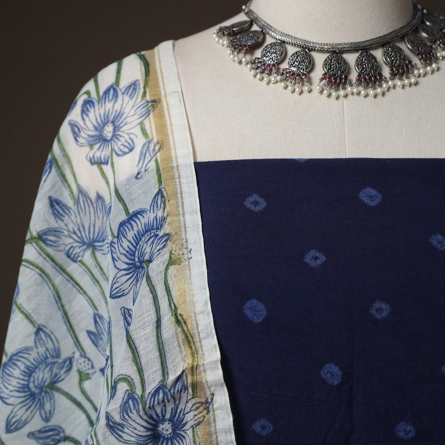 Kutch Bandhani Cotton 2pc Unstitched Dress Material Kurta Set 04
