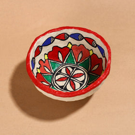 Madhubani Handpainted Paper Mache Home Decor Round Bowl 