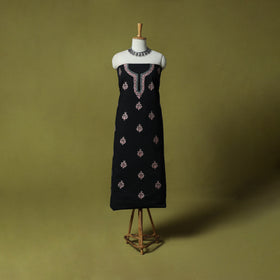 Black - Hand Embroidered Cotton Kashida 2pc Unstitched Dress Material Kurta Set 24