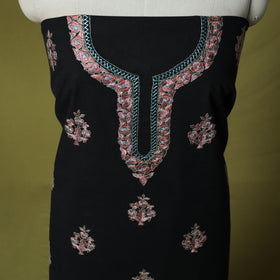 Black - Hand Embroidered Cotton Kashida 2pc Unstitched Dress Material Kurta Set 24