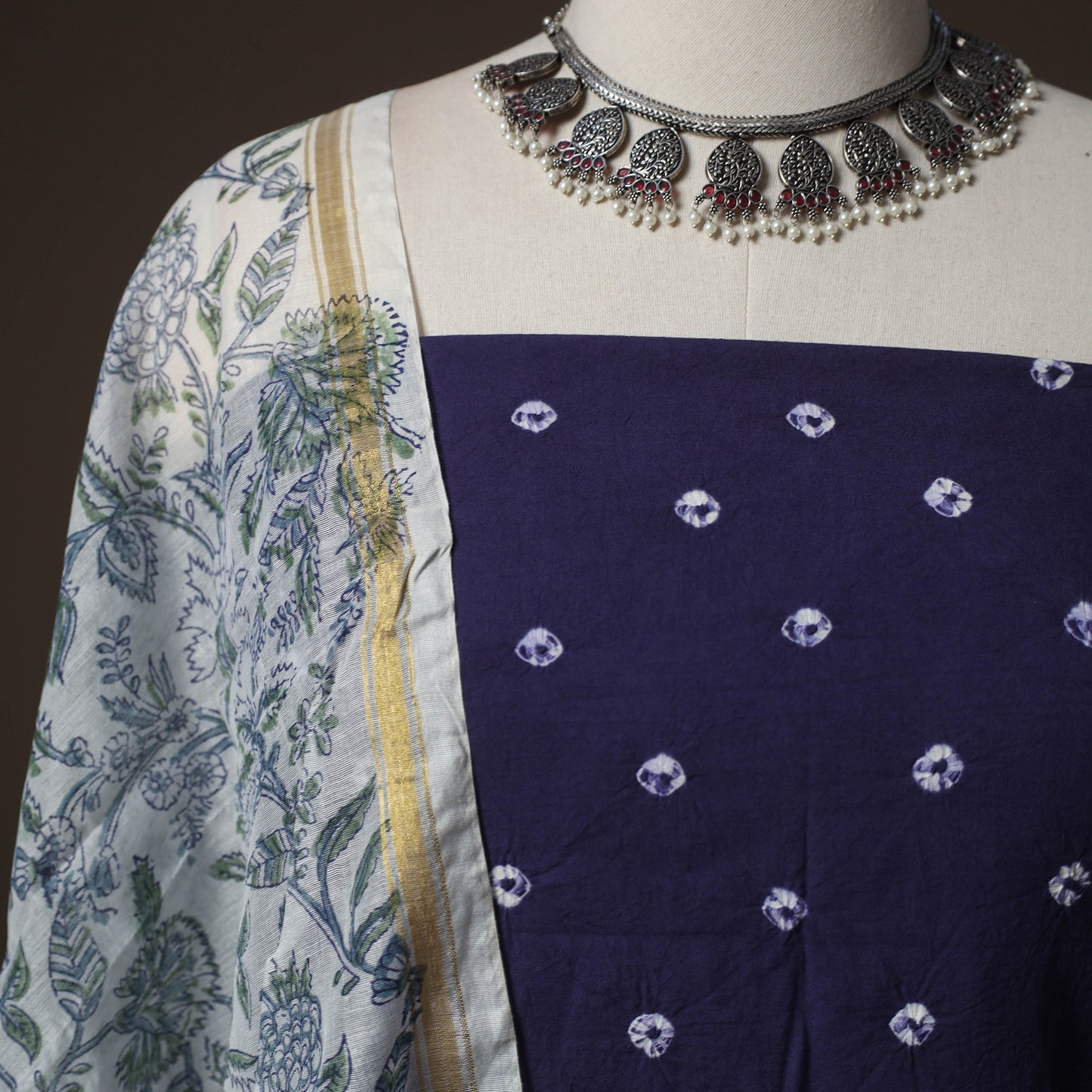 Kutch Bandhani Cotton 2pc Unstitched Dress Material Kurta Set 06