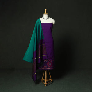 Purple - Pochampally Ikat Silk Cotton 3pc Unstitched Dress Material Suit Set 11