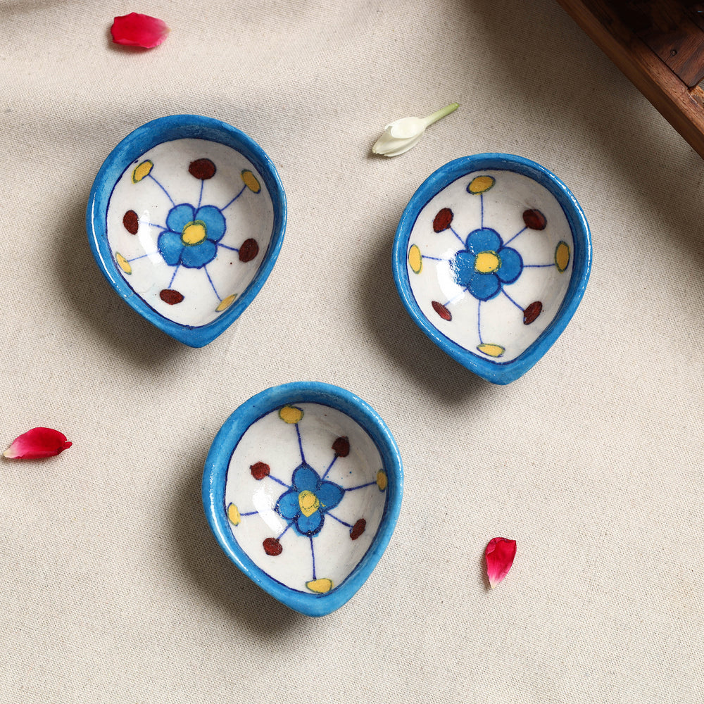 Original Blue Pottery Ceramic Diyas (Set of 4) 05