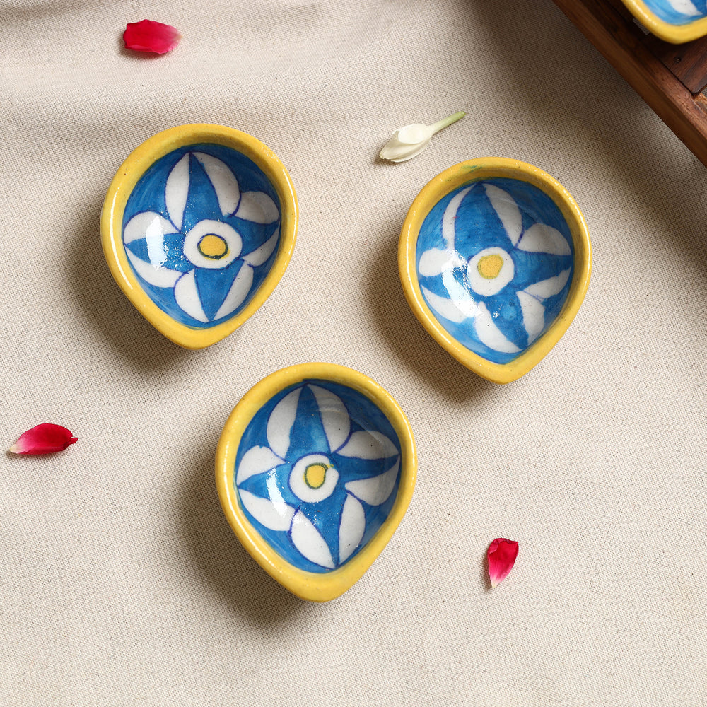 Original Blue Pottery Ceramic Diyas (Set of 4) 06