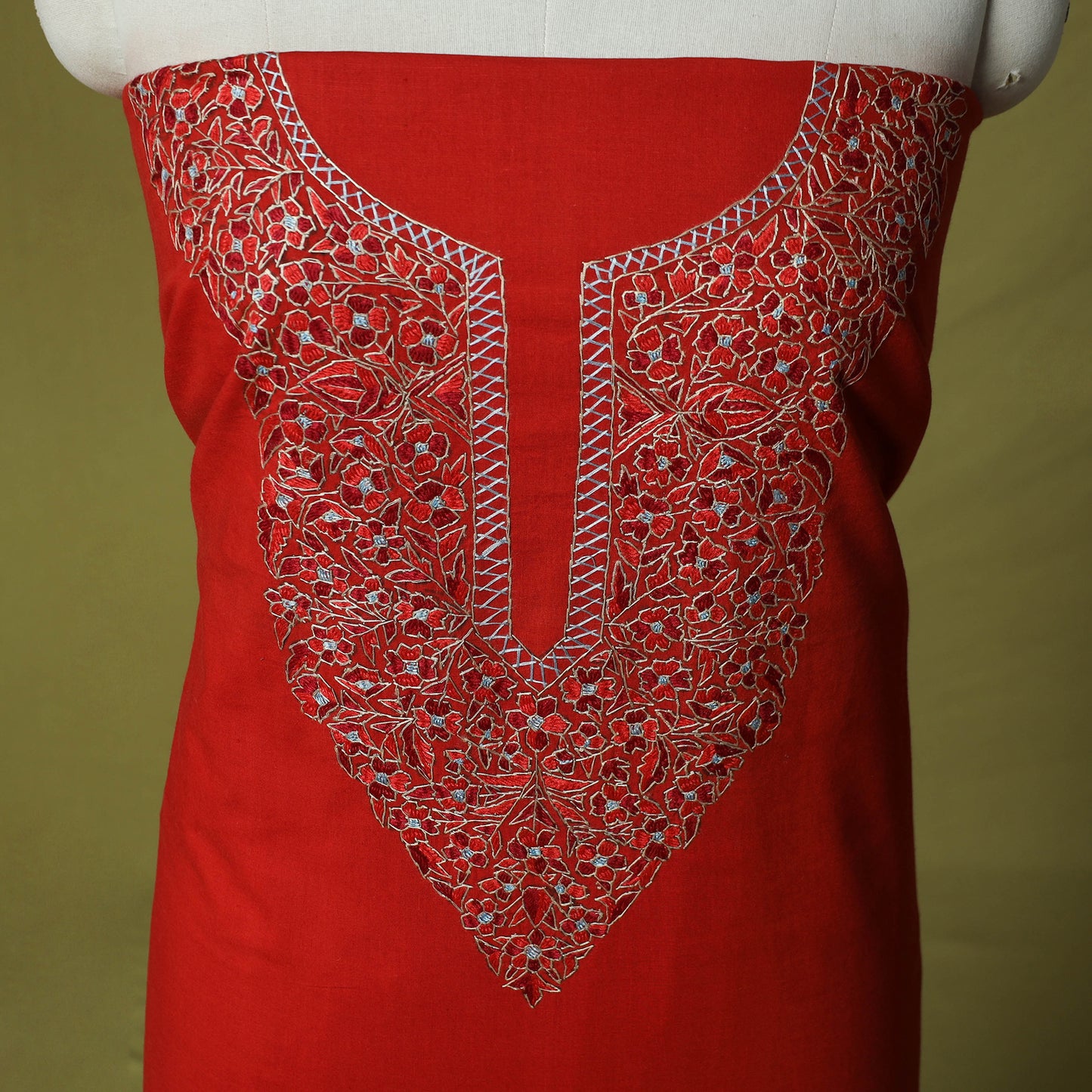 Hand Embroidered Cotton Kashida 2pc Unstitched Dress Material Kurta Set 27