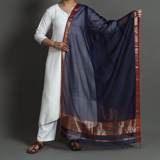 Purple - Traditional Maheshwari Silk Handloom Zari Work Dupatta