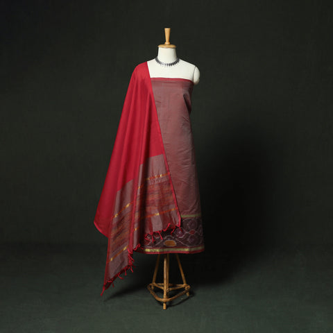Pochampally Ikat Silk Cotton 3pc Unstitched Dress Material Suit Set 12