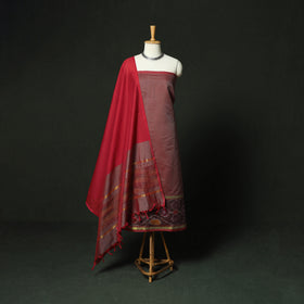 Pochampally Ikat Silk Cotton 3pc Unstitched Dress Material Suit Set 12
