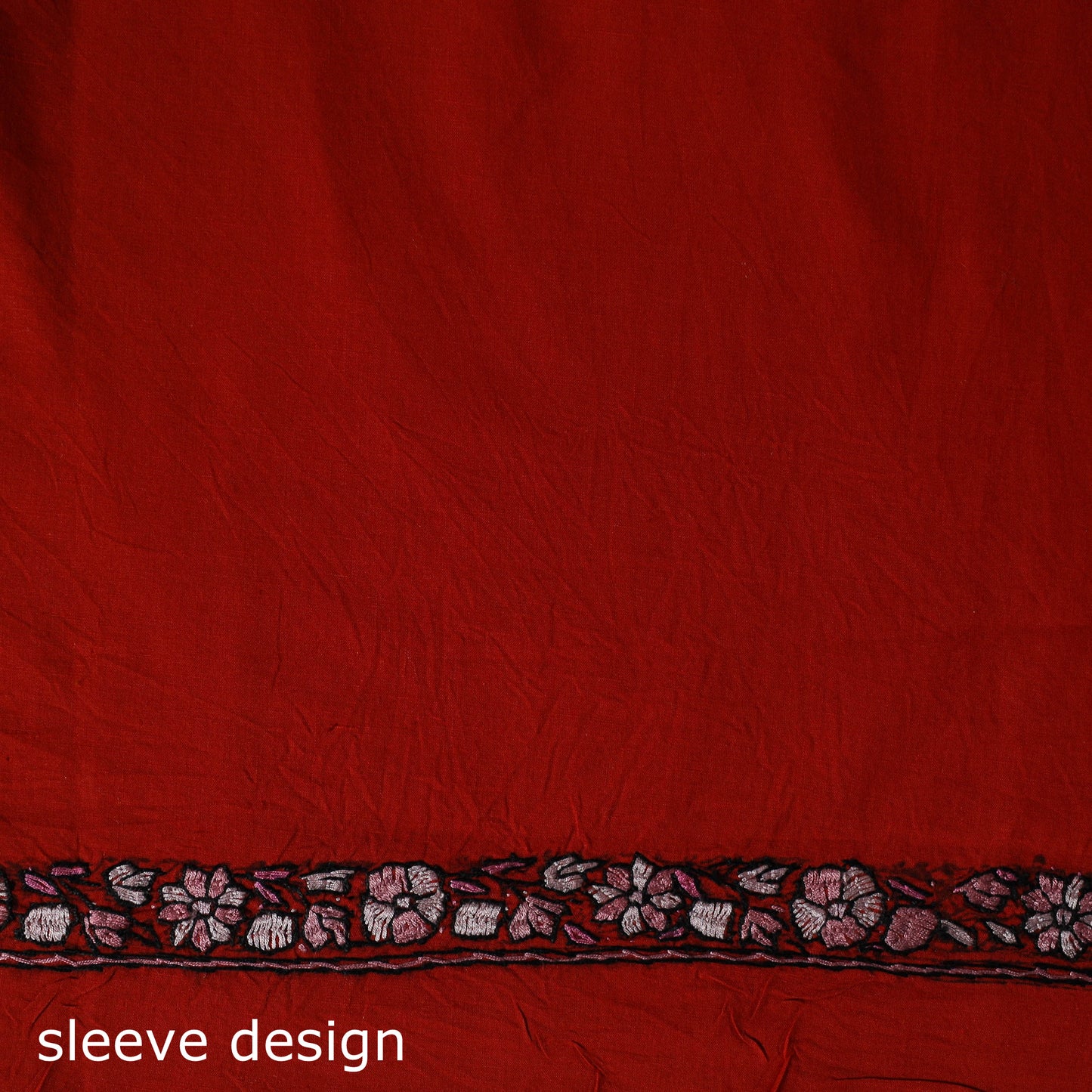 Red - Hand Embroidered Cotton Kashida 2pc Unstitched Dress Material Kurta Set 28