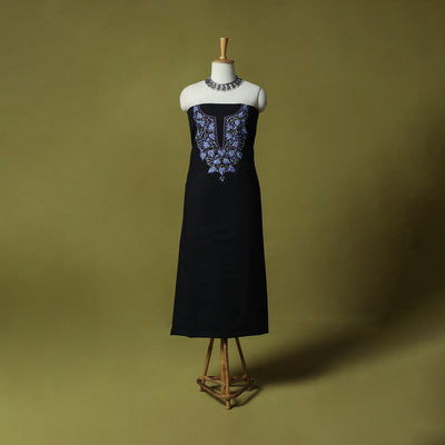 Black - Hand Embroidered Cotton Kashida 2pc Unstitched Dress Material Kurta Set 29