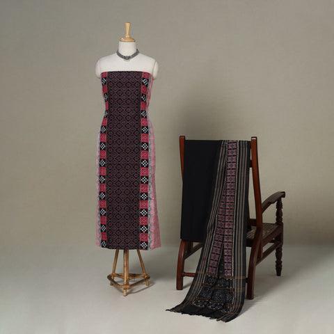 Black - 3pc handloom cotton unstitched sambalpuri dress