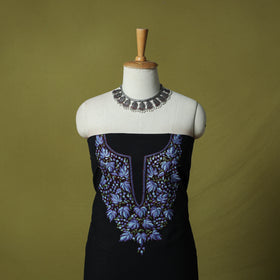 Black - Hand Embroidered Cotton Kashida 2pc Unstitched Dress Material Kurta Set 29