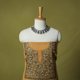 Yellow - Hand Embroidered Cotton Kashida 2pc Unstitched Dress Material Kurta Set 30