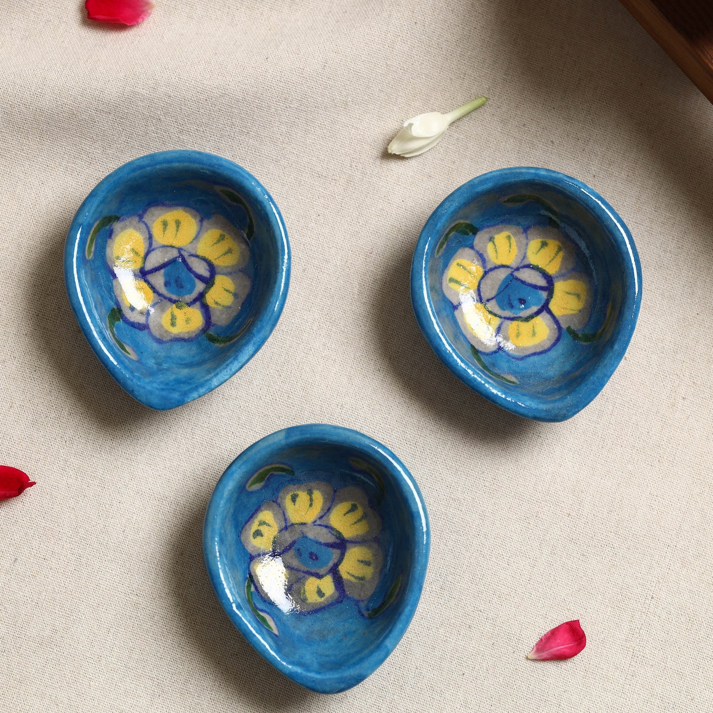 Original Blue Pottery Ceramic Diyas (Set of 4) 14