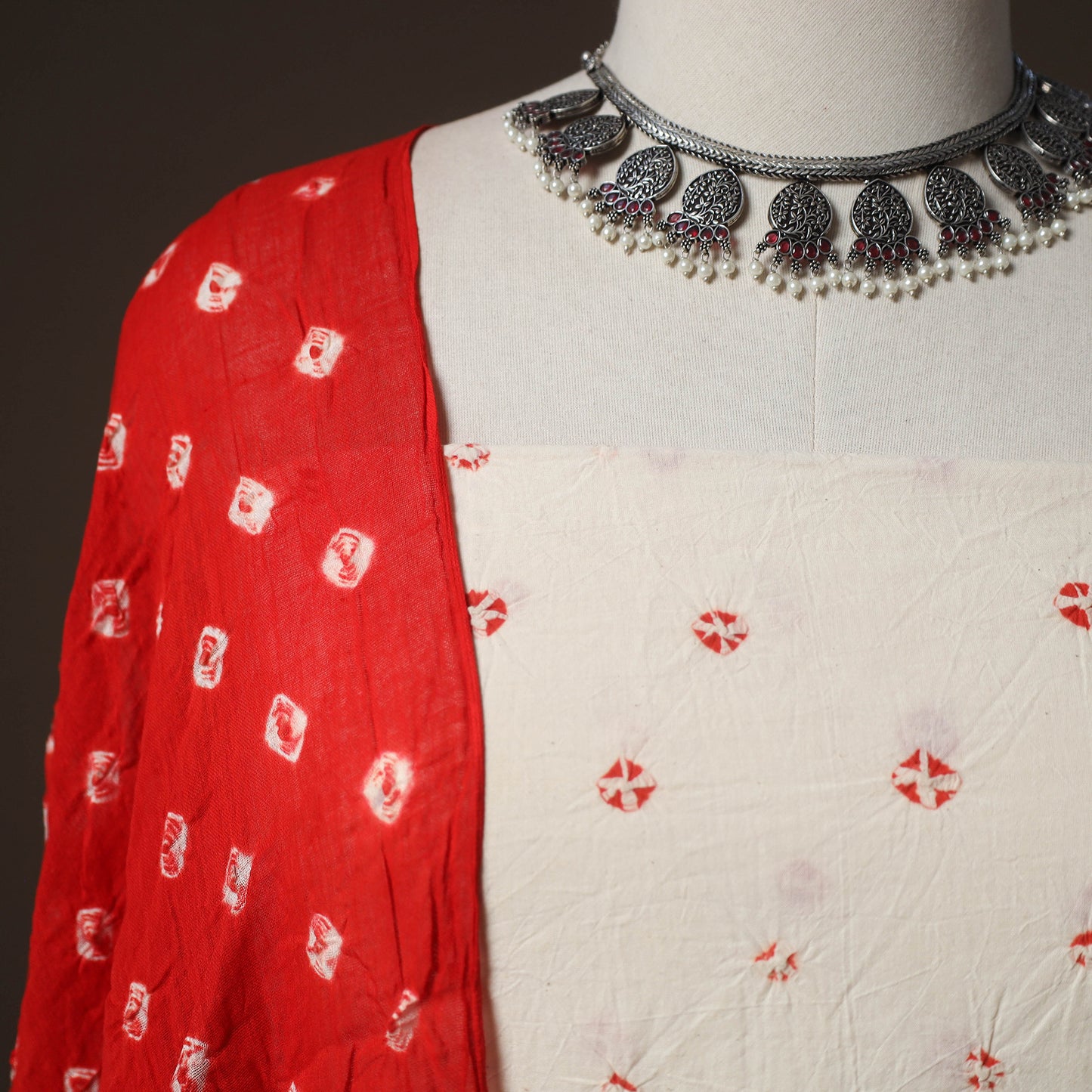 Kutch Bandhani Cotton 2pc Unstitched Dress Material Kurta Set 11