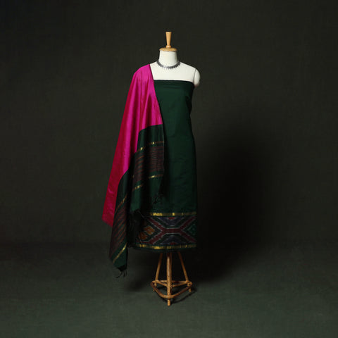 Pochampally Ikat Silk Cotton 3pc Unstitched Dress Material Suit Set 14