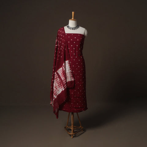 Maroon - Kutch Bandhani Cotton 2pc Unstitched Dress Material Kurta Set 12