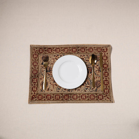 Beige - natural dyed pedana kalamkari cotton table mat 01