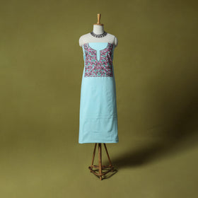 Blue - Hand Embroidered Cotton Kashida 2pc Unstitched Dress Material Kurta Set 32