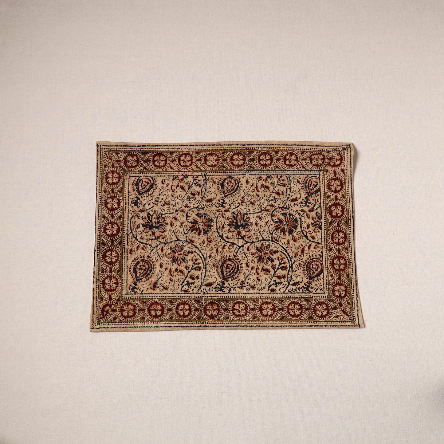 Beige - natural dyed pedana kalamkari cotton table mat 01