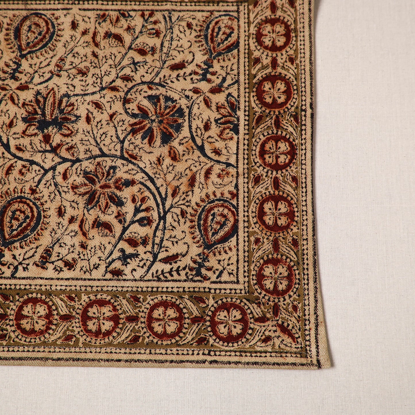 Beige - natural dyed pedana kalamkari cotton table mat 01