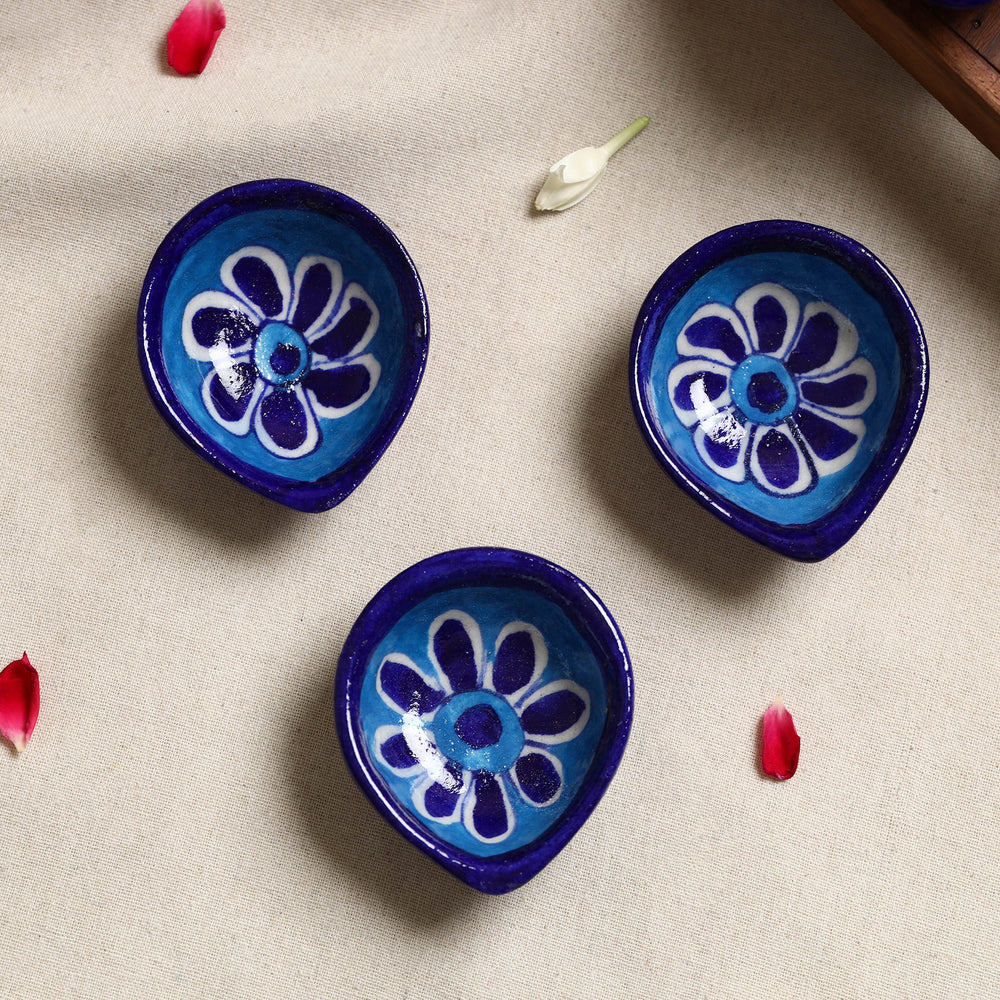 Original Blue Pottery Ceramic Diyas (Set of 4) 15