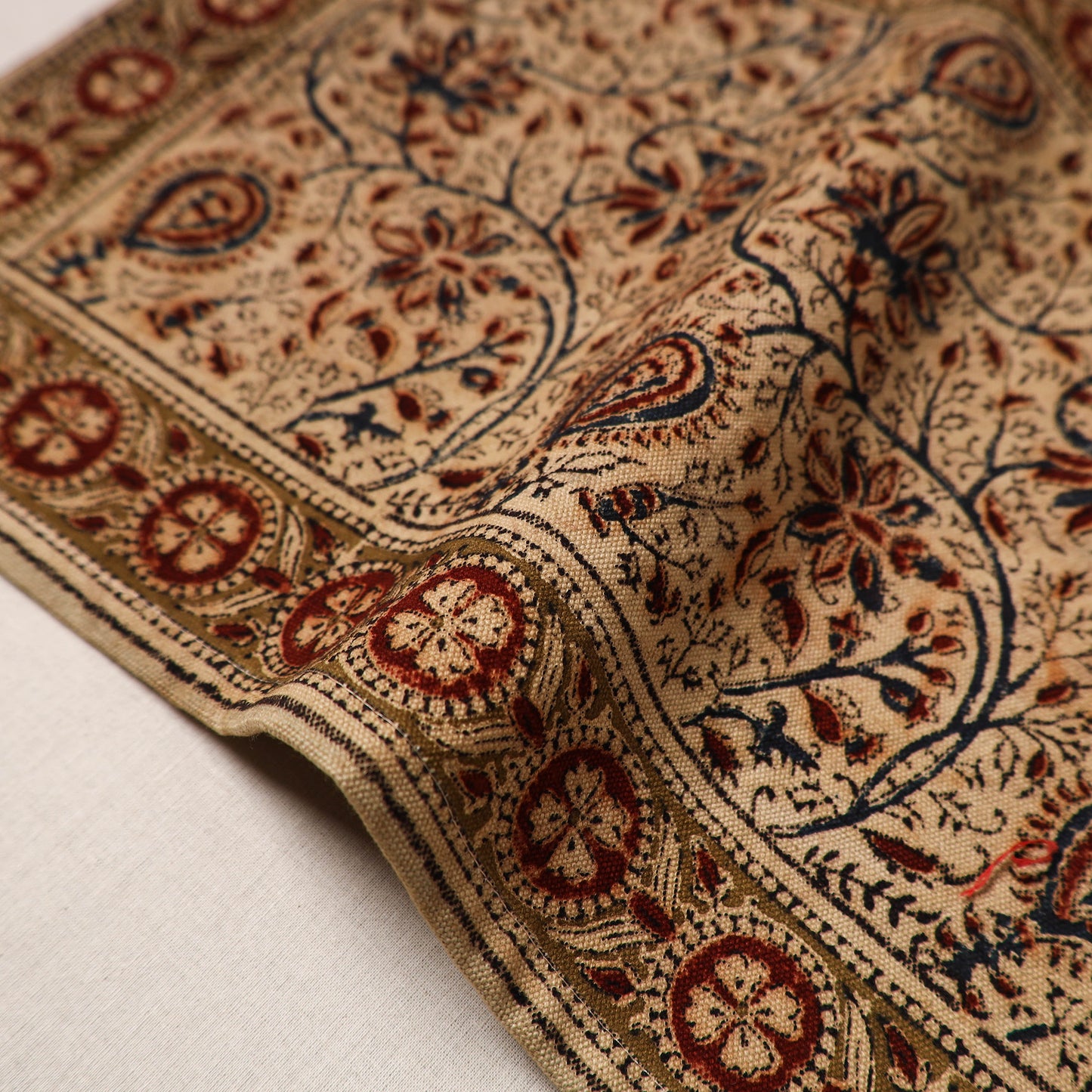 Beige - natural dyed pedana kalamkari cotton table mat 01